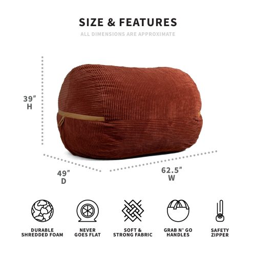 00002140 Big Joe Fuf XL Bean Bag Chair Deep Terracotta Corded Plush Dims