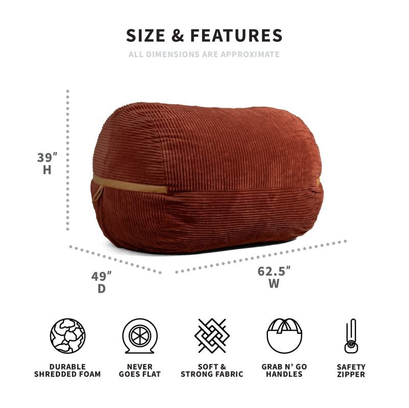 00002140 Big Joe Fuf XL Bean Bag Chair Deep Terracotta Corded Plush Dims