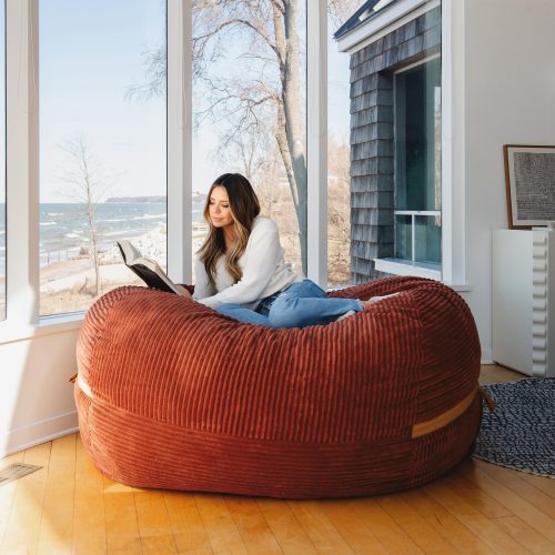 00002140 Big Joe Fuf XL Bean Bag Chair Deep Terracotta Corded Plush Lifestyle 2