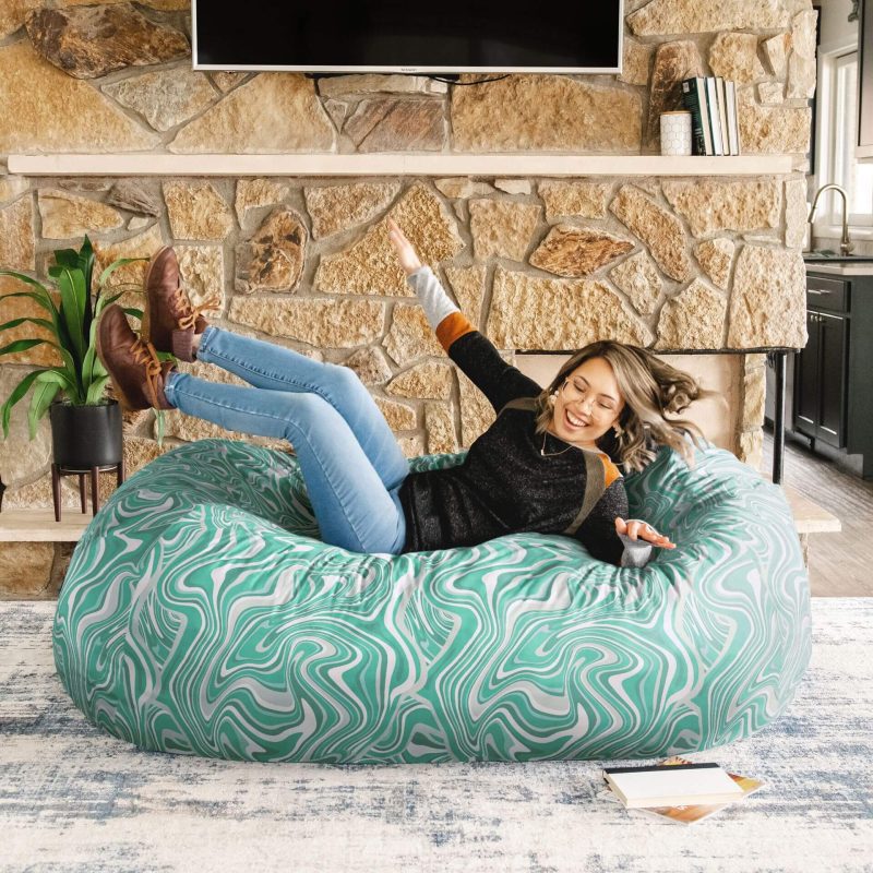 00022037 Big Joe Fuf Media Lounger Foam Bean Bag Groovy Green Plush Lifestyle