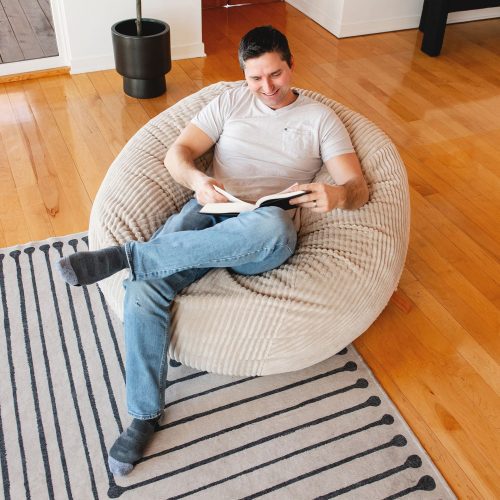 00102138 Big Joe Fuf Large Bean Bag Chair Vanilla Latte Corded Plush Lifestyle 2