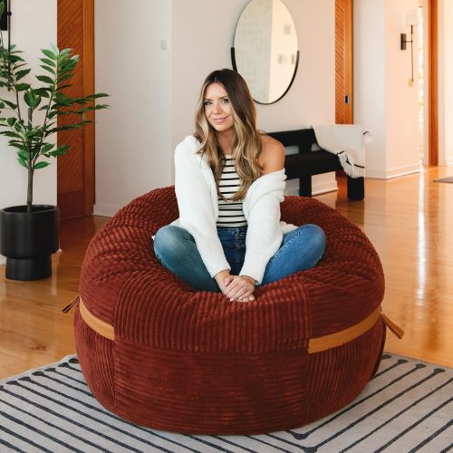 00102140 Big Joe Fuf Large Bean Bag Chair Deep Terracotta Corded Plush Lifestyle 1