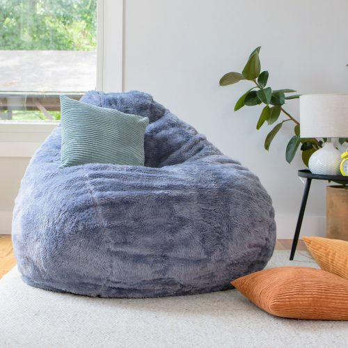 1165365 Big Joe Lotus Bean Bag Chair Stone Short Shag Lifestyle 3